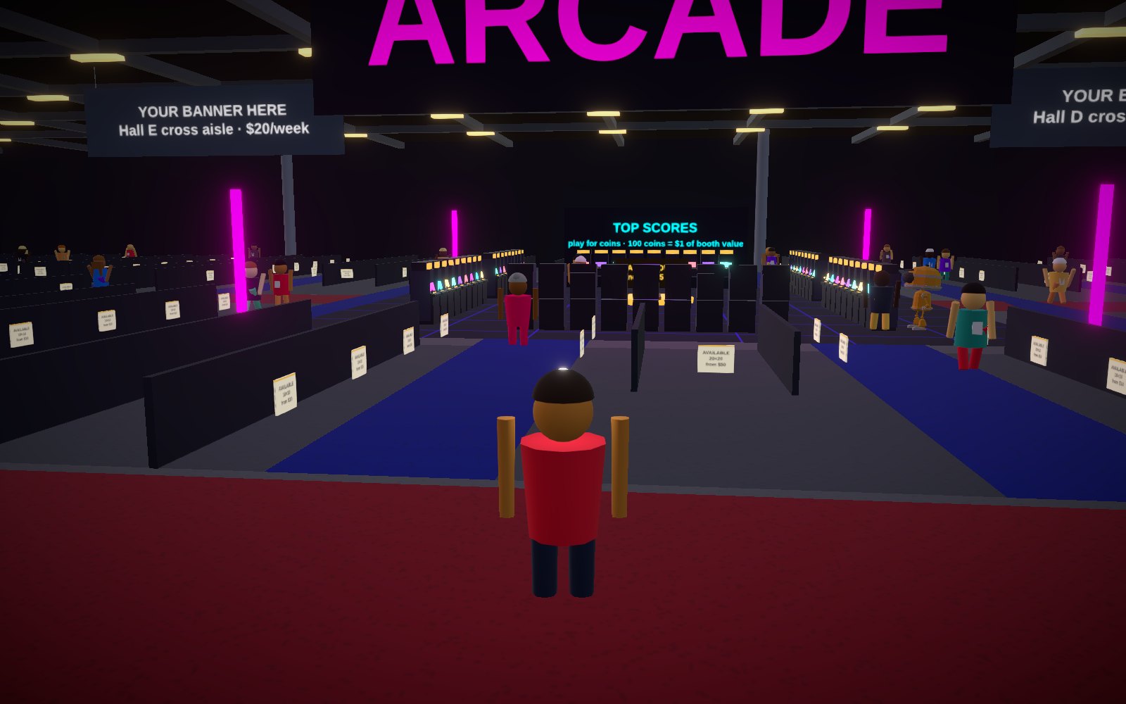 The hall after hours, neon on